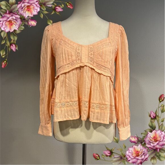 American Eagle salmon color lace crop top size XXS - Picture 1 of 13